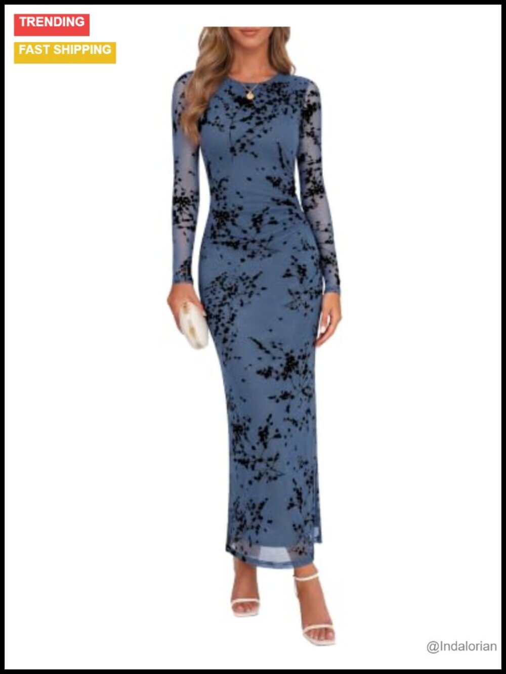 Mesh Formal Cocktail Maxi Dress Long Sleeve Wedding Guest